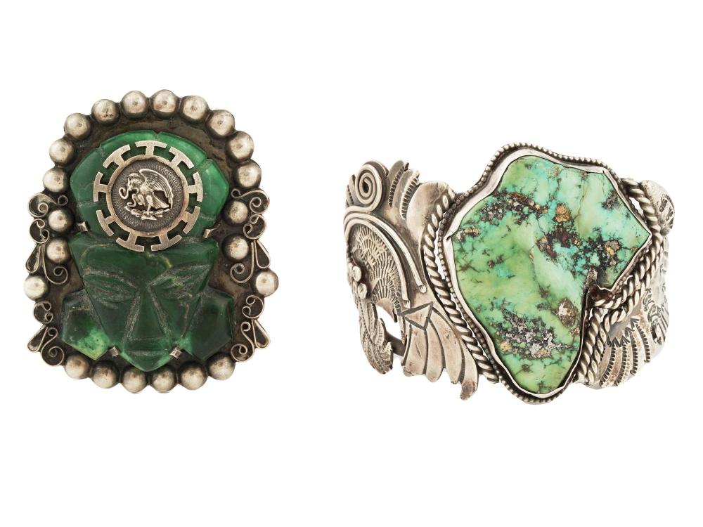 MEXICAN STERLING SILVER GEMS BRACELET AND BROOCH sold by Antique Arena Inc, lot 236 — auction record photograph