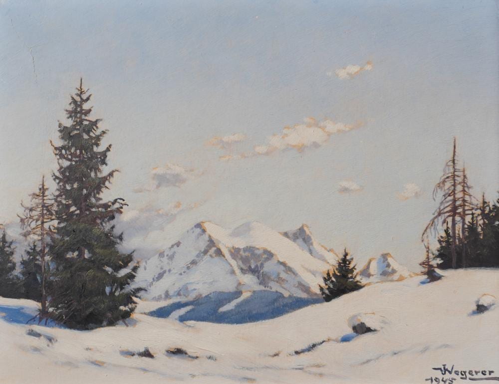 Julius Wegerer comparable auction result: julius wegerer austrian 1886 1960 winter landscape oil on canvasboard image size 7 5 8 x 10 in 19 4 x 25 4 cm frame 9 1 4 x 11 3 4 in 23 5 x 29 8 cm