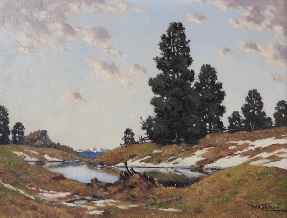 Julius Wegerer comparable auction result: julius wegerer austrian 1886 1960 spring landscape oil on canvasboard image size 8 1 2 x 11 1 4 in 21 6 x 28 6 cm frame 10 1 8 x 13 in 25 7 x 33 cm
