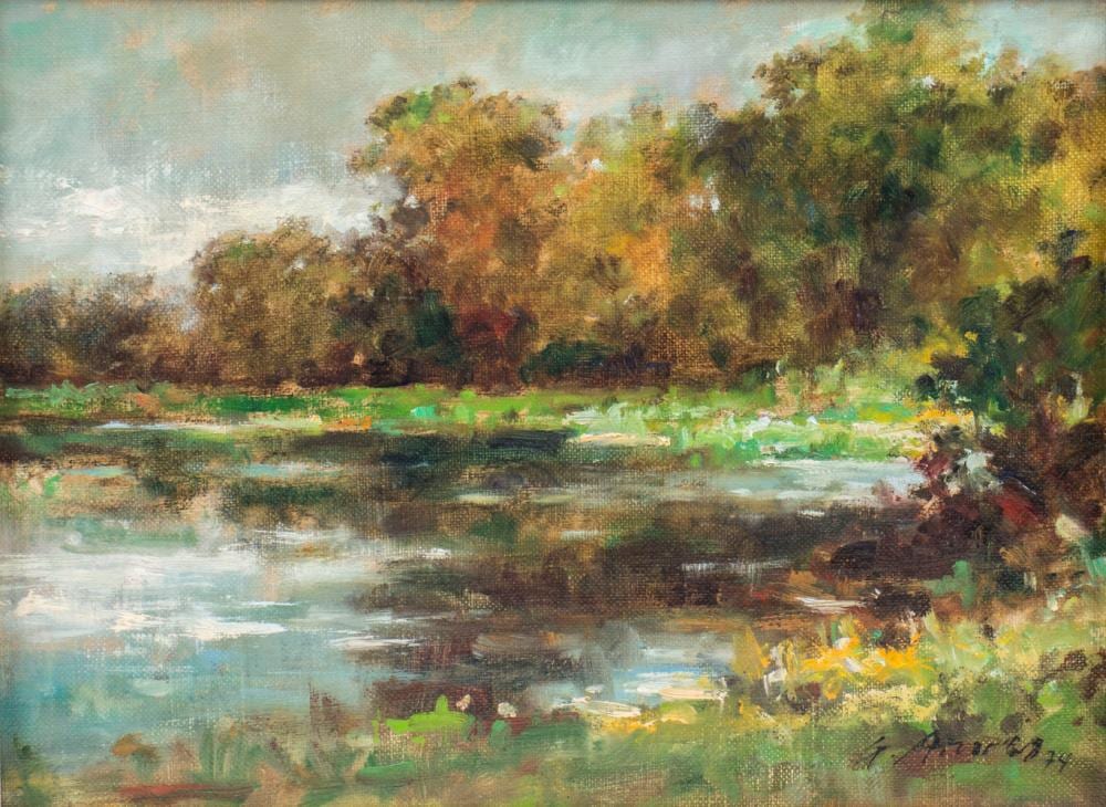 gerhard arnold 1938 ludwigshafen am rhein weiheransicht a view with pond 1974 · Auktionshaus Schwab · 2024-10-19 Gerhard Arnold comparable auction result: gerhard arnold 1938 ludwigshafen am rhein weiheransicht a view with pond 1974