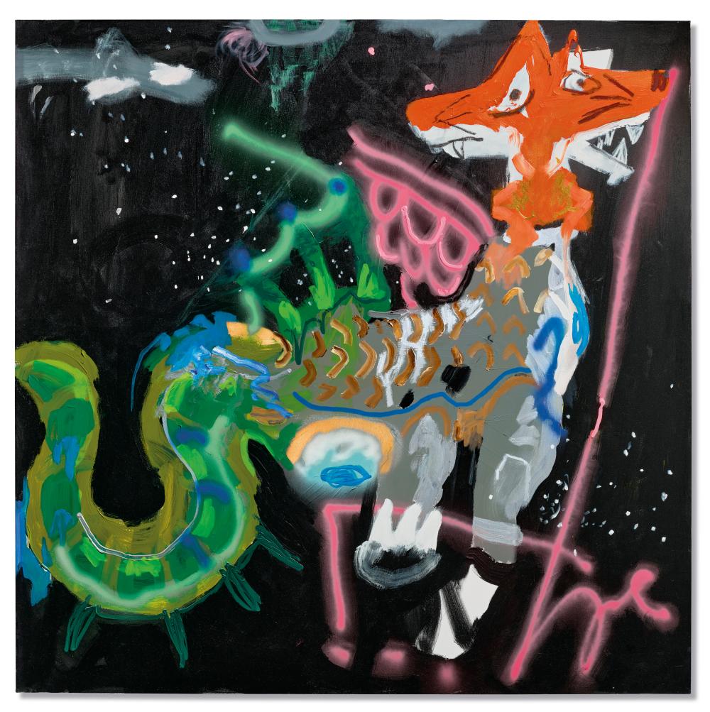 Robert Nava comparable auction result: robert nava b 1985 space fox acrylic spray paint metallic paint and