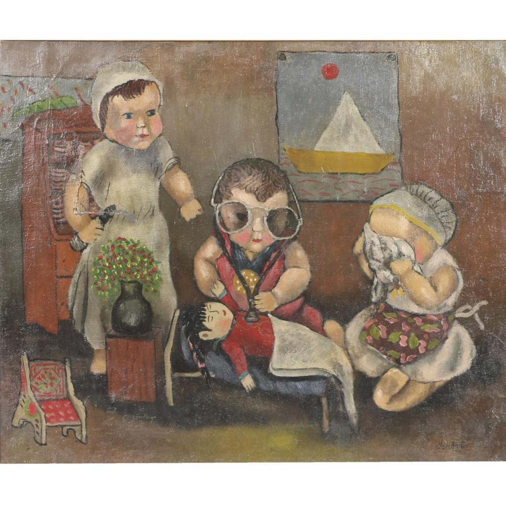 Israel Lipshitz comparable auction result: israel iskantor kantor new york russian federation 1906 1989 children at play oil on canvas 19 1 2 h x 23 1 2 w sight 29 3 4 h x 34 w frame