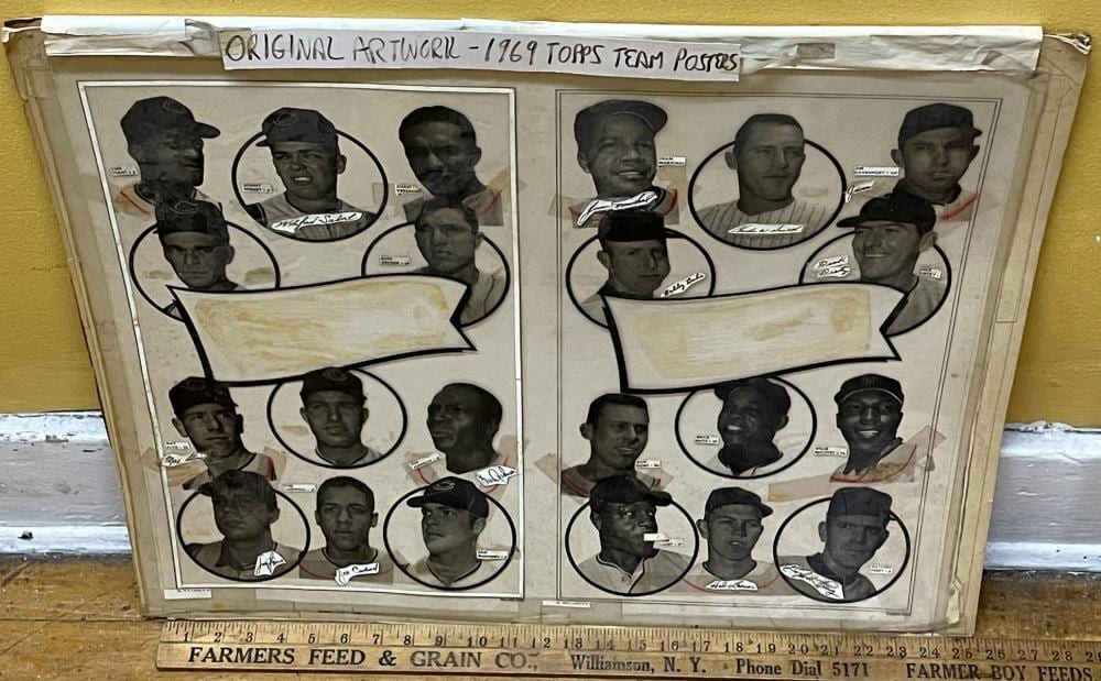 ULTRA RARE 1969 Topps Company Original Artwork Cleveland Indians and San Francisco Giants Team Posters Drawings (Willie Mays, McCovey, Marichal, Tiant, Etc..) sold by One Source Auctions, lot 158 — auction record photograph
