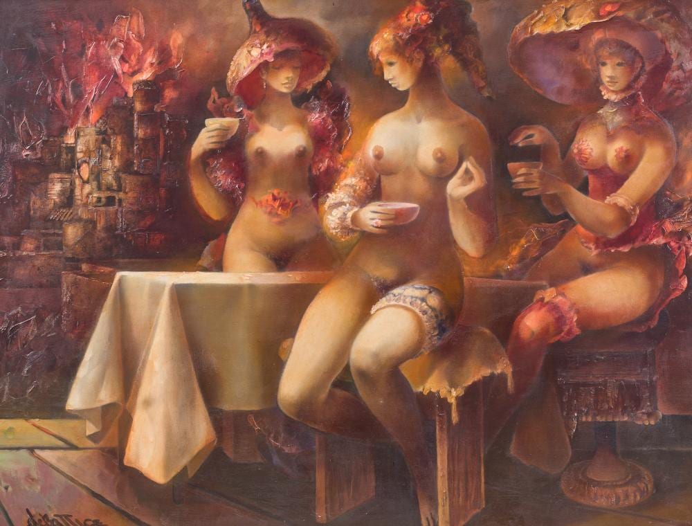Jean Debattice comparable auction result: jean debattice 1919 1975 les vestales oil on board