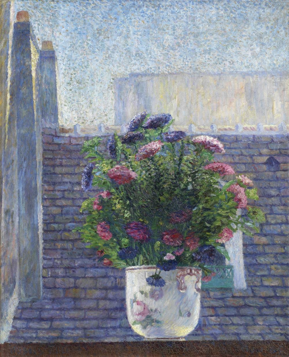 Albert Dubois-Pillet comparable auction result: albert dubois pillet 1846 1890 reines marguerites dans un pot sur le rebord d une fen tre painted in august 1885