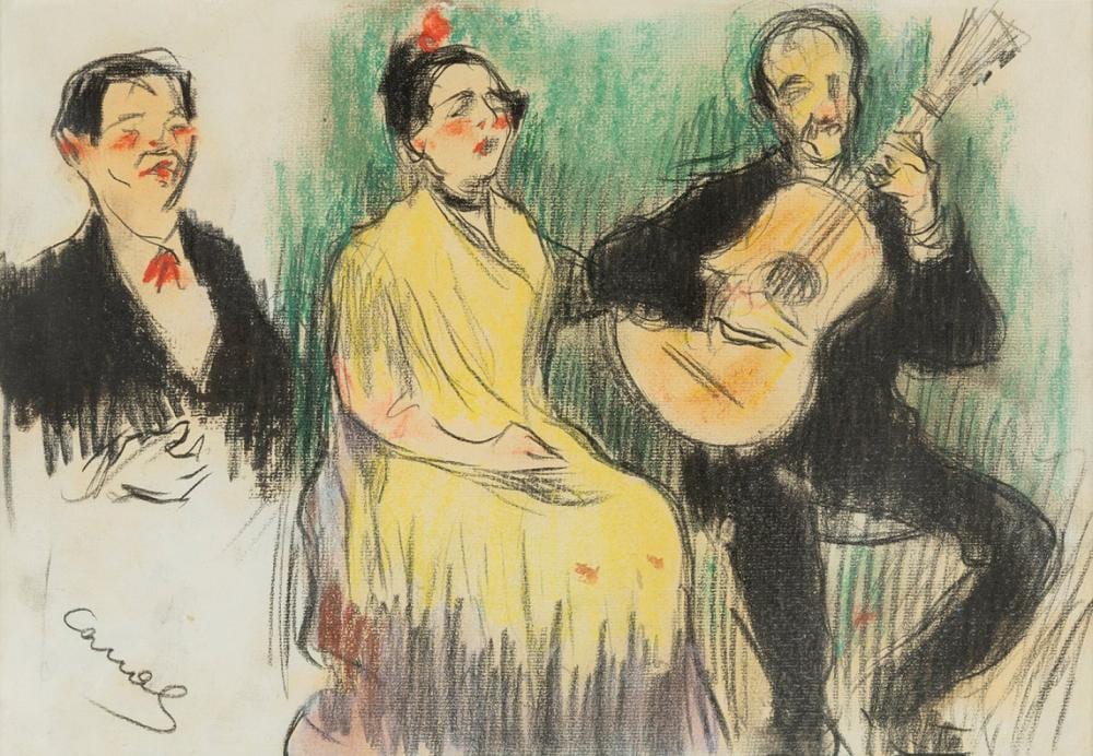 Ricardo Canals Llambí comparable auction result: ricardo canals llamb barcelona 1876 1931 flamenco show charcoal and wax on paper signed in the lower left corner