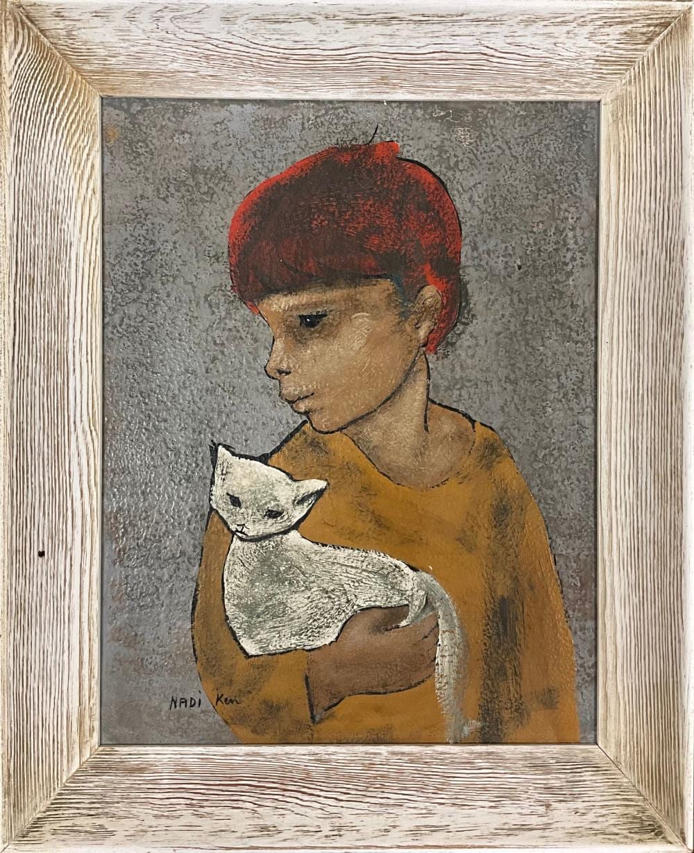 Nadi Ken comparable auction result: nadi ken b 1934 child with white cat signed oil on paper laid onto boa