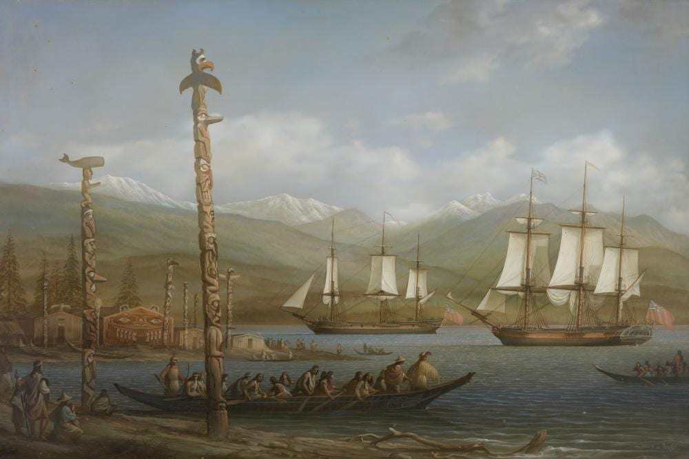 Louis Dodd comparable auction result: louis dodd british 1943 2006 hms discovery and hms chatham under the command of capt george vancouver exploring the shores of burrard inlet canada 1792