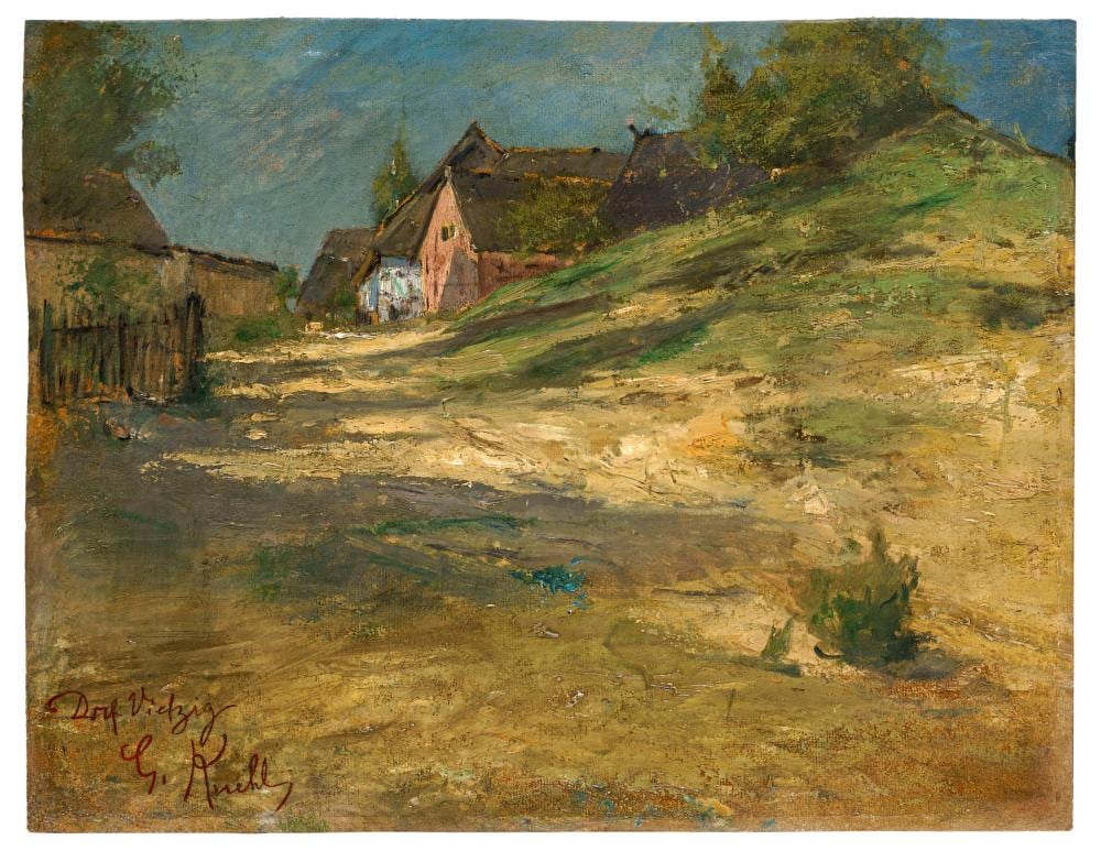 Gotthardt Kuehl comparable auction result: gotthardt kuehl das dorf vietzig um 1900