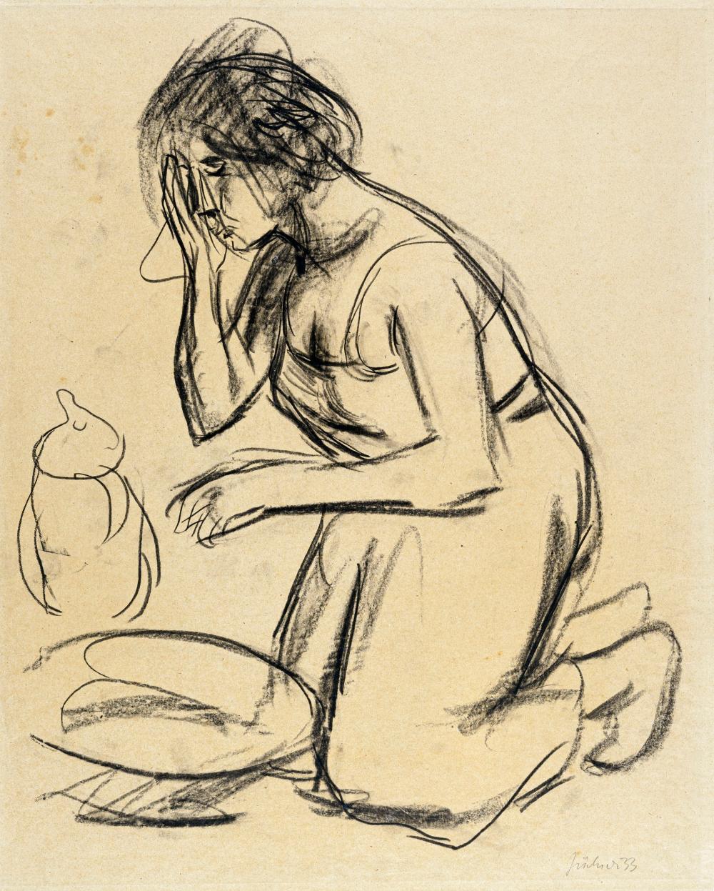 Hans Jüchser comparable auction result: hans j chser sich waschendes m dchen 1933