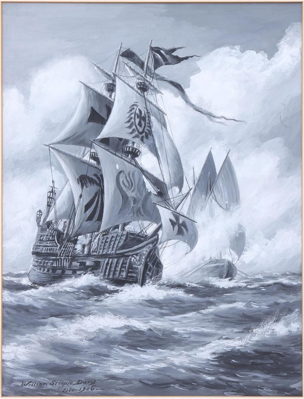 William Steeple Davis comparable auction result: william steeple davis american long island 1884 1961 spanish galleon at sail 1906 gouache en grisaille on paper