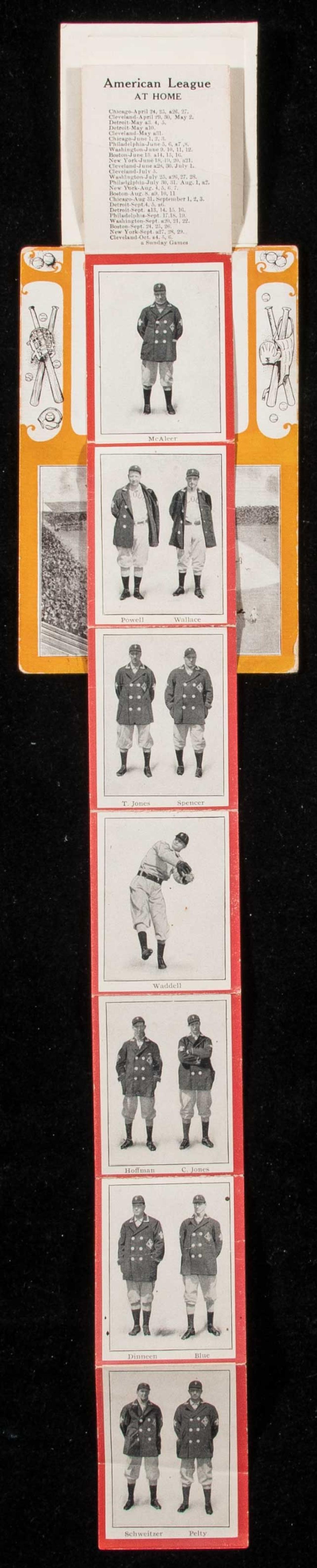 1908 St. Louis Browns "Our Home Team" fold-out postcard with Rube Waddell. sold by Hunt Auctions, lot 249 — auction record photograph