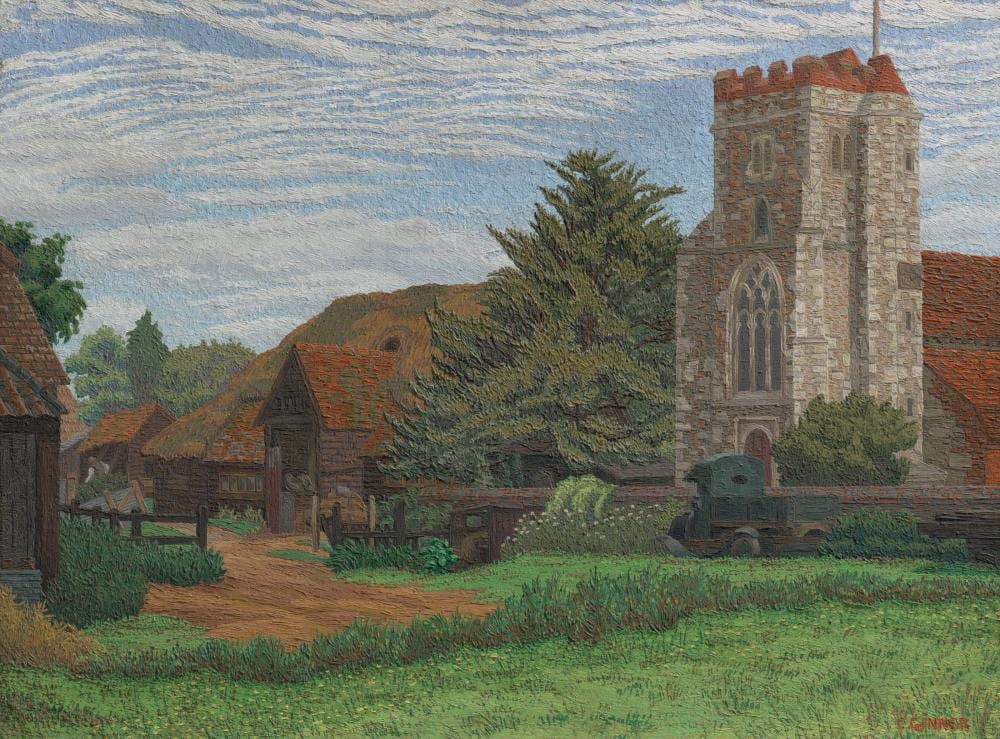 Charles Ginner comparable auction result: charles ginner 1878 1952 church and barn waltham st lawrence oil on ca