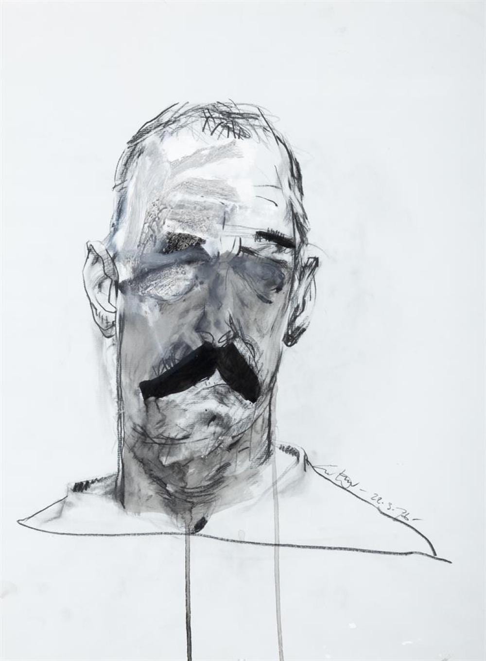 Patrick Graham comparable auction result: patrick graham b 1943 self portrait mixed media on paper 55 x 41cm signed and dated 19 76