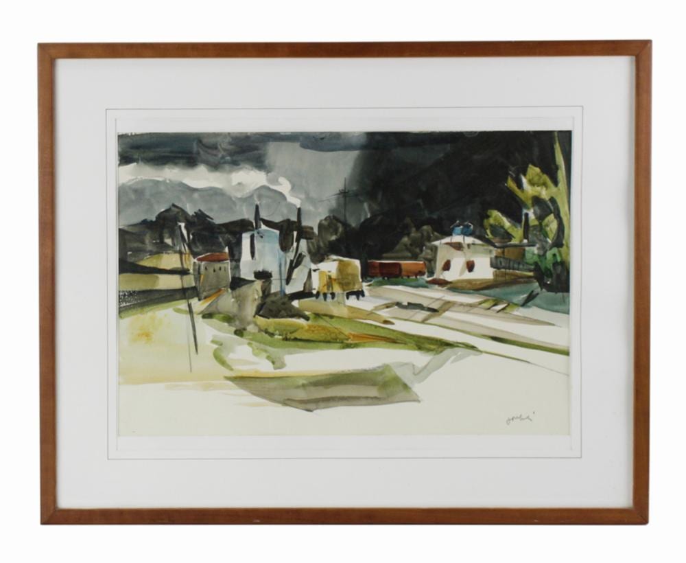Zygmund Jankowski comparable auction result: zygmund jankowski scene with railroad watercolor