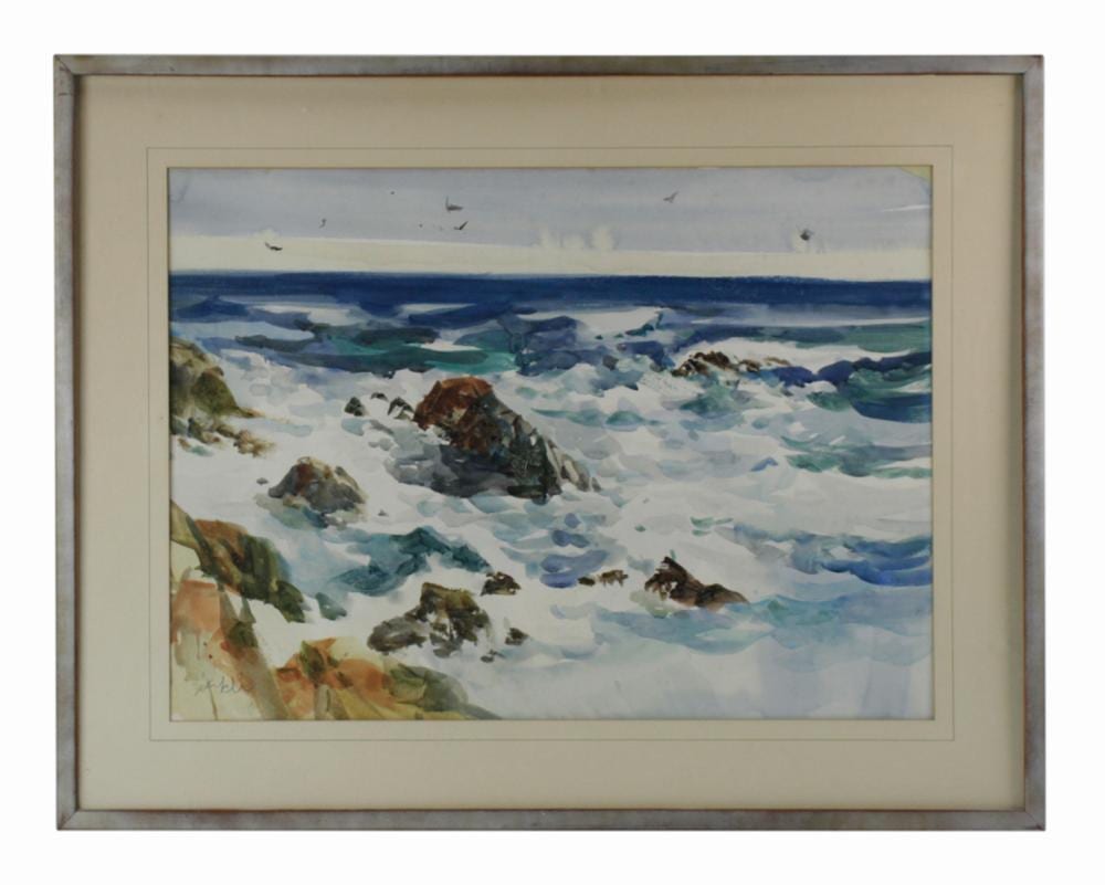 Zygmund Jankowski comparable auction result: zygmund jankowski rocky coast watercolor
