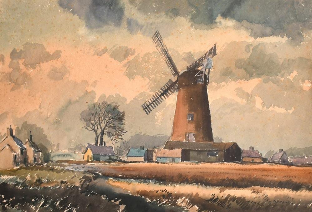 Cavendish Morton comparable auction result: cavendish morton 1911 2015 windmill in an extensive landscape watercolour signed and dated 1967 15 x 22