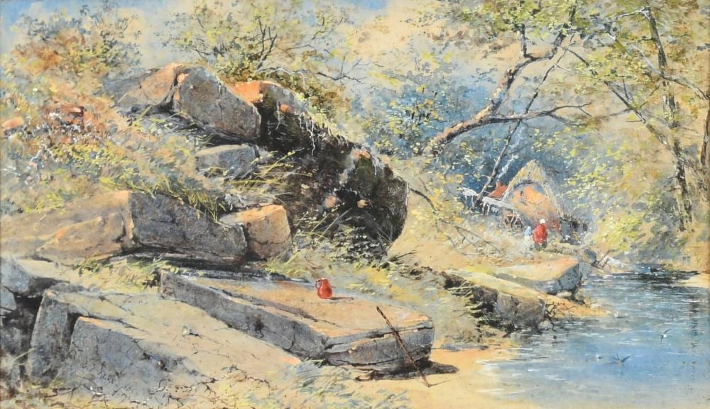 George James Knox comparable auction result: george james knox 1884 1897 british a pair of river landscapes with large stone rocks and boulders waterco