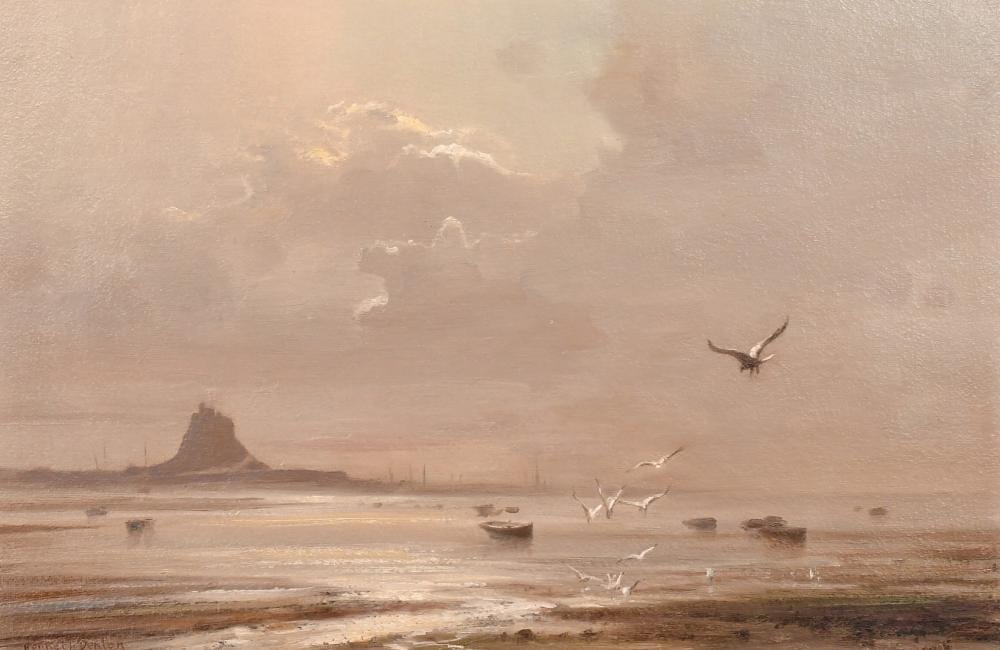 Kenneth Denton comparable auction result: kenneth denton b 1932 the silver lining lindisfarne oil on board signed inscribed verso 16 x 24