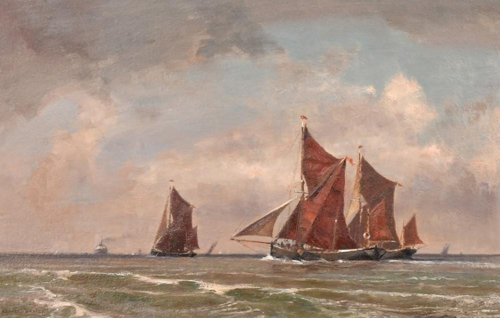Kenneth Denton comparable auction result: kenneth denton b 1932 barges at harwich oil on board signed inscribed verso 16 x 24 41 x 61cm