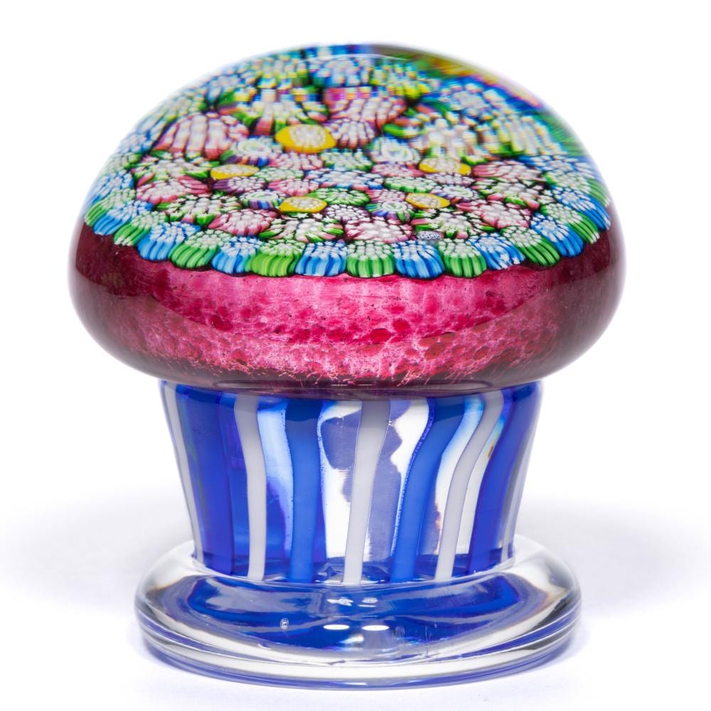 John Deacons comparable auction result: john deacons scottish b 1950 mushroom concentric millefiori studio art glass pedestal paperweight