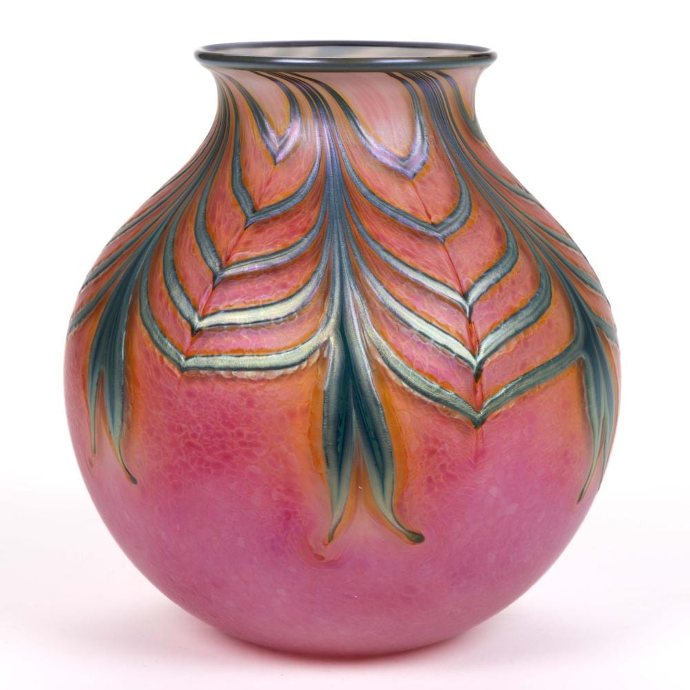 Daniel Lotton comparable auction result: daniel lotton american b 1963 pulled feather iridescent studio art glass vase