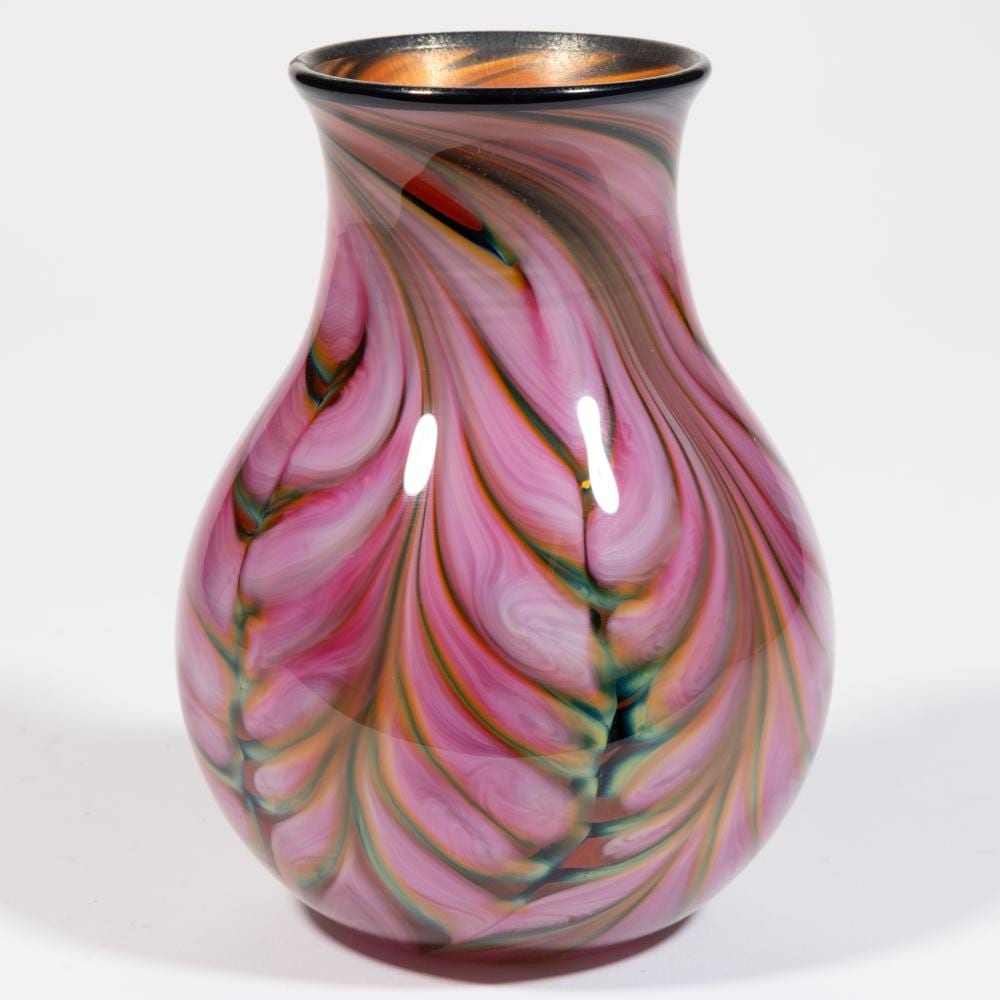 Daniel Lotton comparable auction result: daniel lotton american b 1963 peacock feather studio art glass paperweight vase