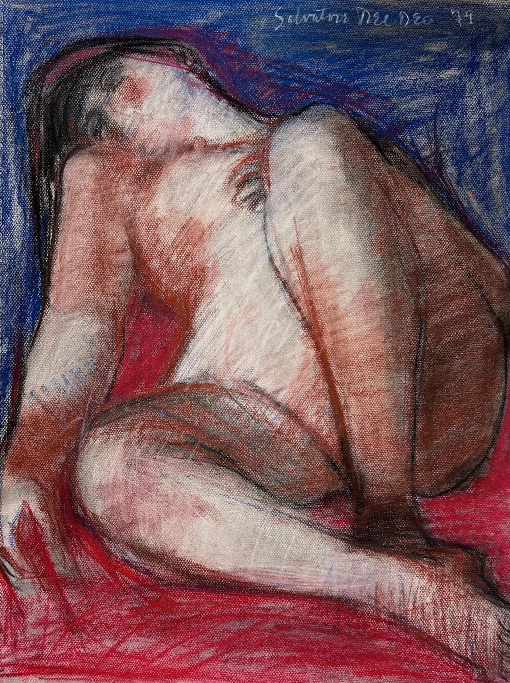 Sal Del Deo comparable auction result: salvatore del deo 1928 female nude 1979 oil stick on paper 25 1 2 x 19 1 2 sheet