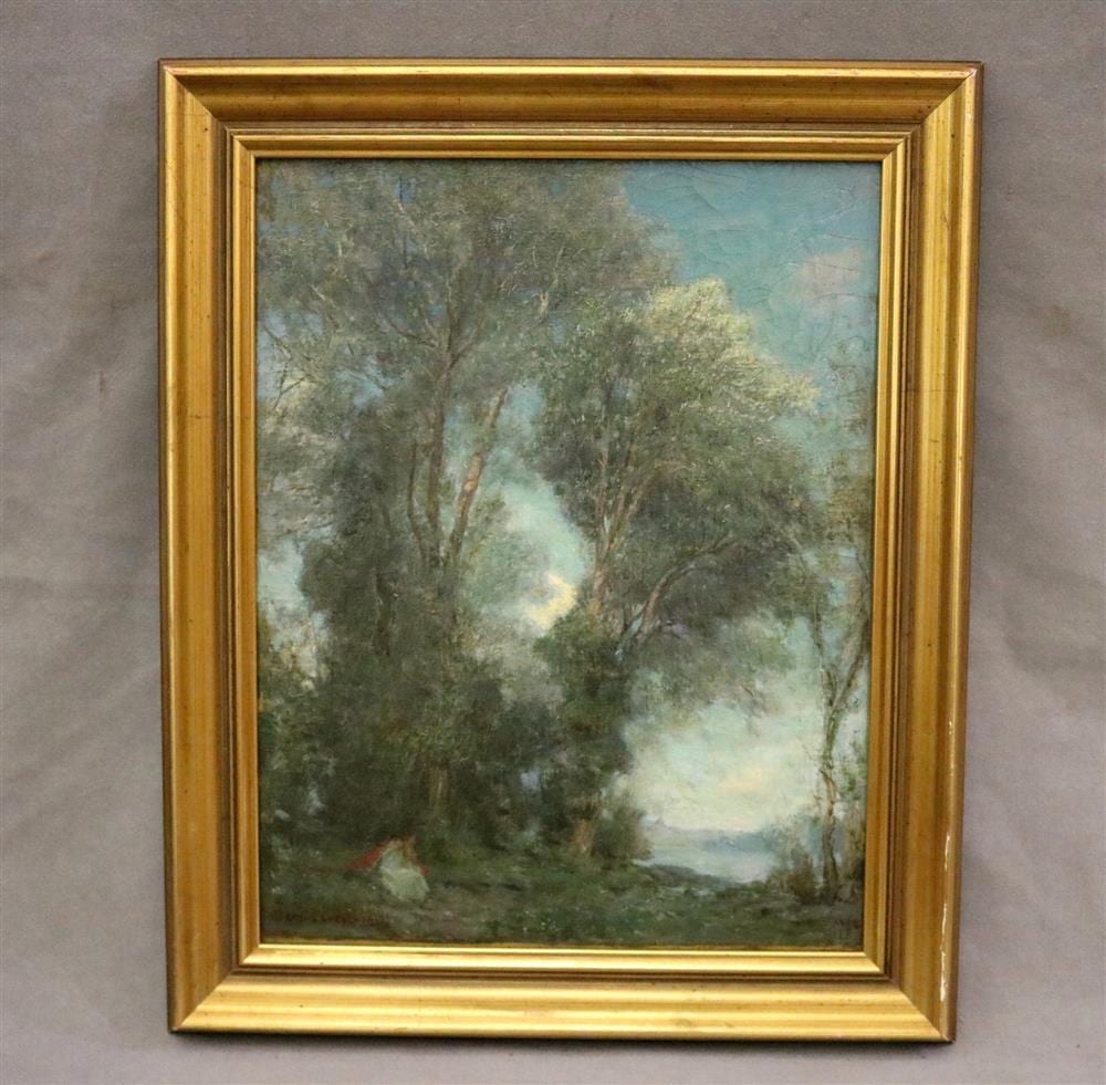 Louis Loeb comparable auction result: louis loeb american french 1866 1909 seated figure in a wooden landscape setting oil on canvas signed lower left hand corner