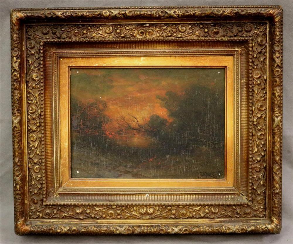 Franklin DeHaven comparable auction result: franklin dehaven american 1856 1934 fiery winter sunset 1903 oil on paper signed and dated lower right framed