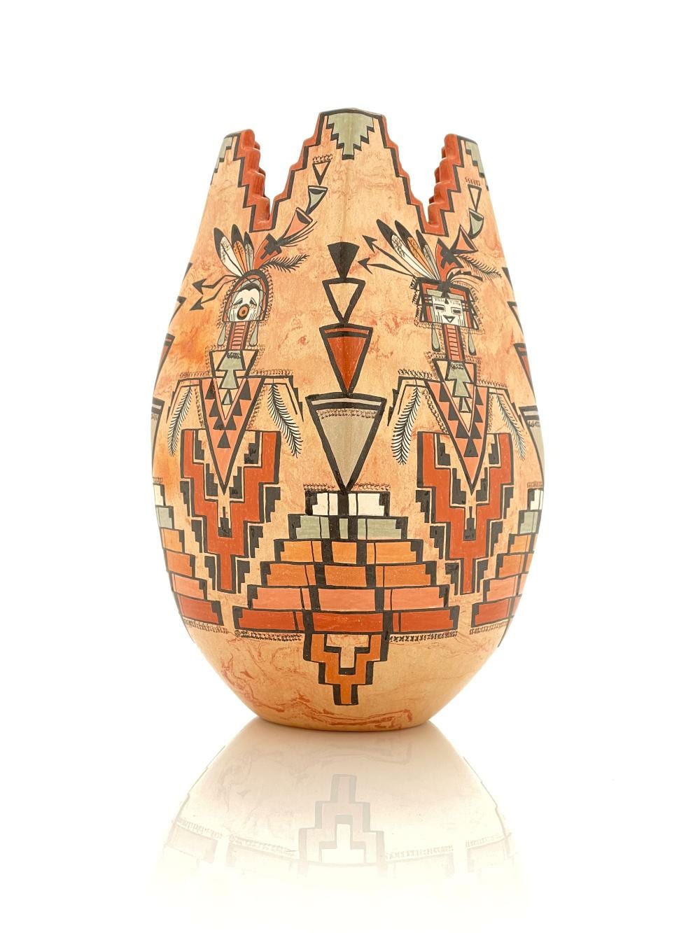 Lucy Leuppe McKelvey comparable auction result: lucy leuppe mckelvey male female cloud people on cloud houses between rainbows polychrome pottery jar