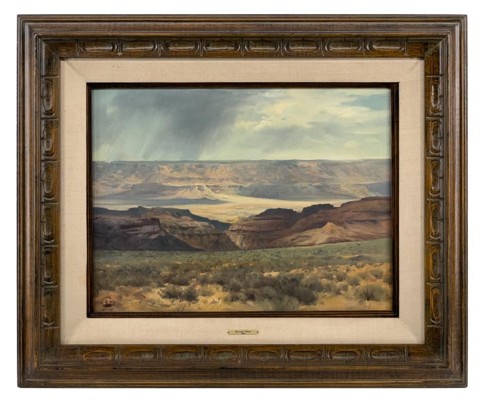 Ralph Love comparable auction result: ralph love distant rain oil on canvas