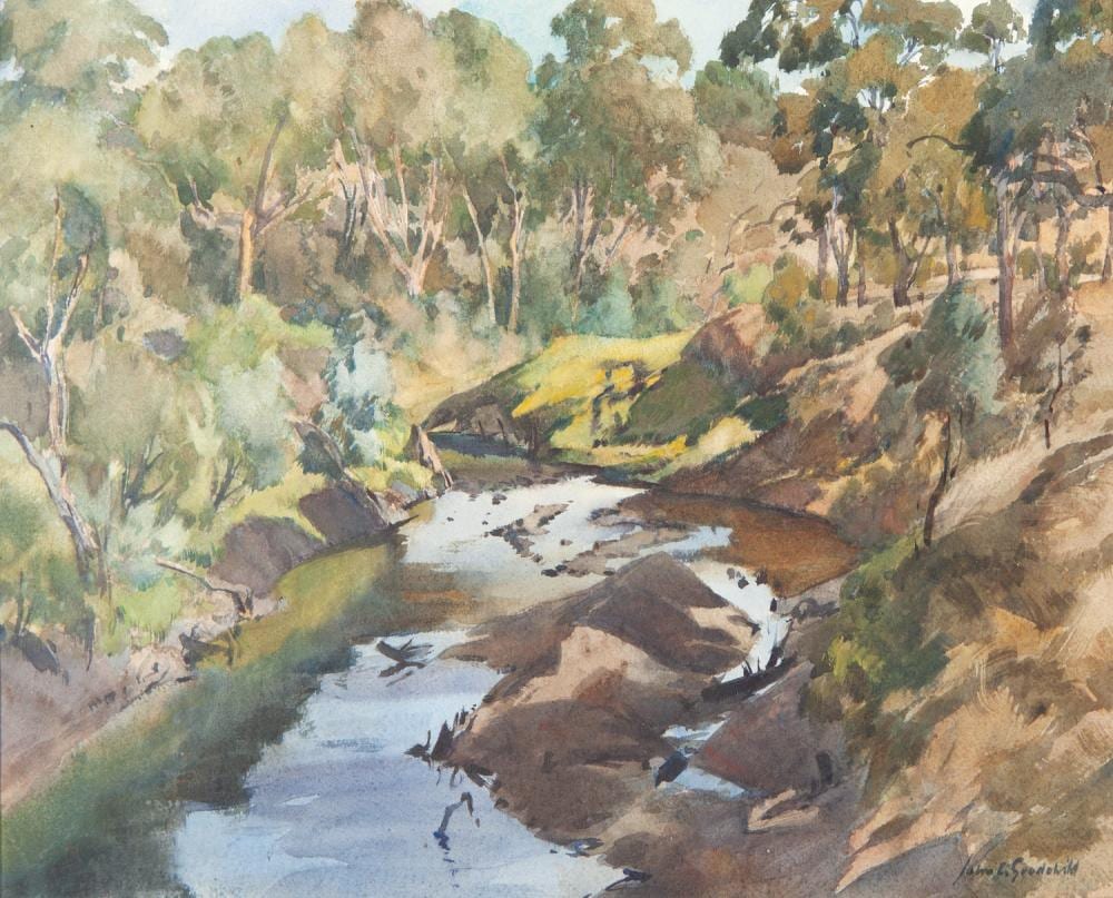 John Charles Goodchild comparable auction result: john goodchild river landscape watercolour