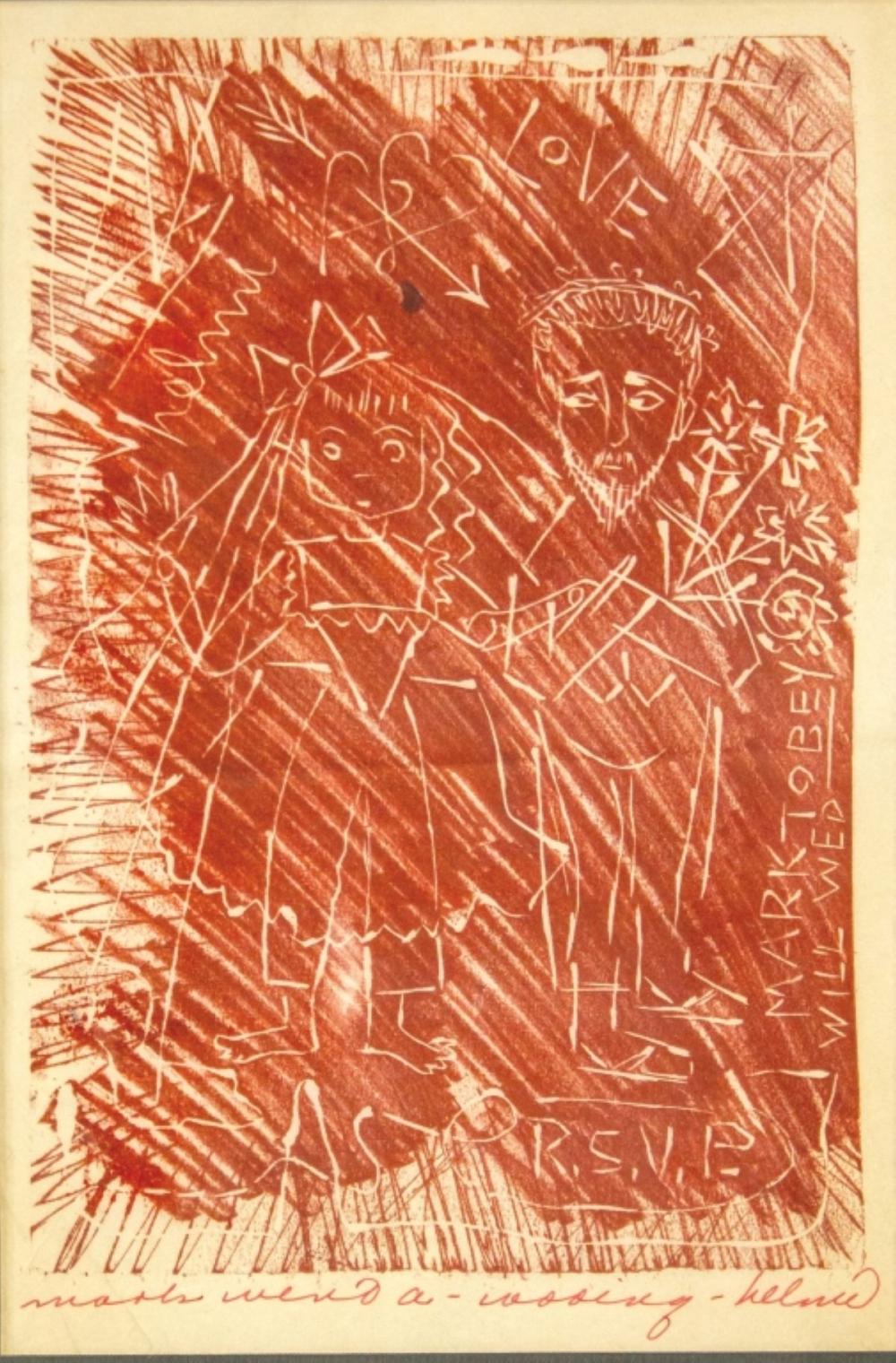Helmi Juvonen comparable auction result: helmi juvonen wa mark went a wooing linocut