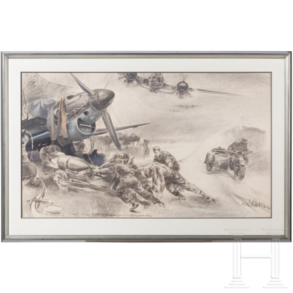 Hans Liska comparable auction result: hans liska 1907 1983 auf einem feldflughafen in nordfrankreich on a field air base in northern france 1940