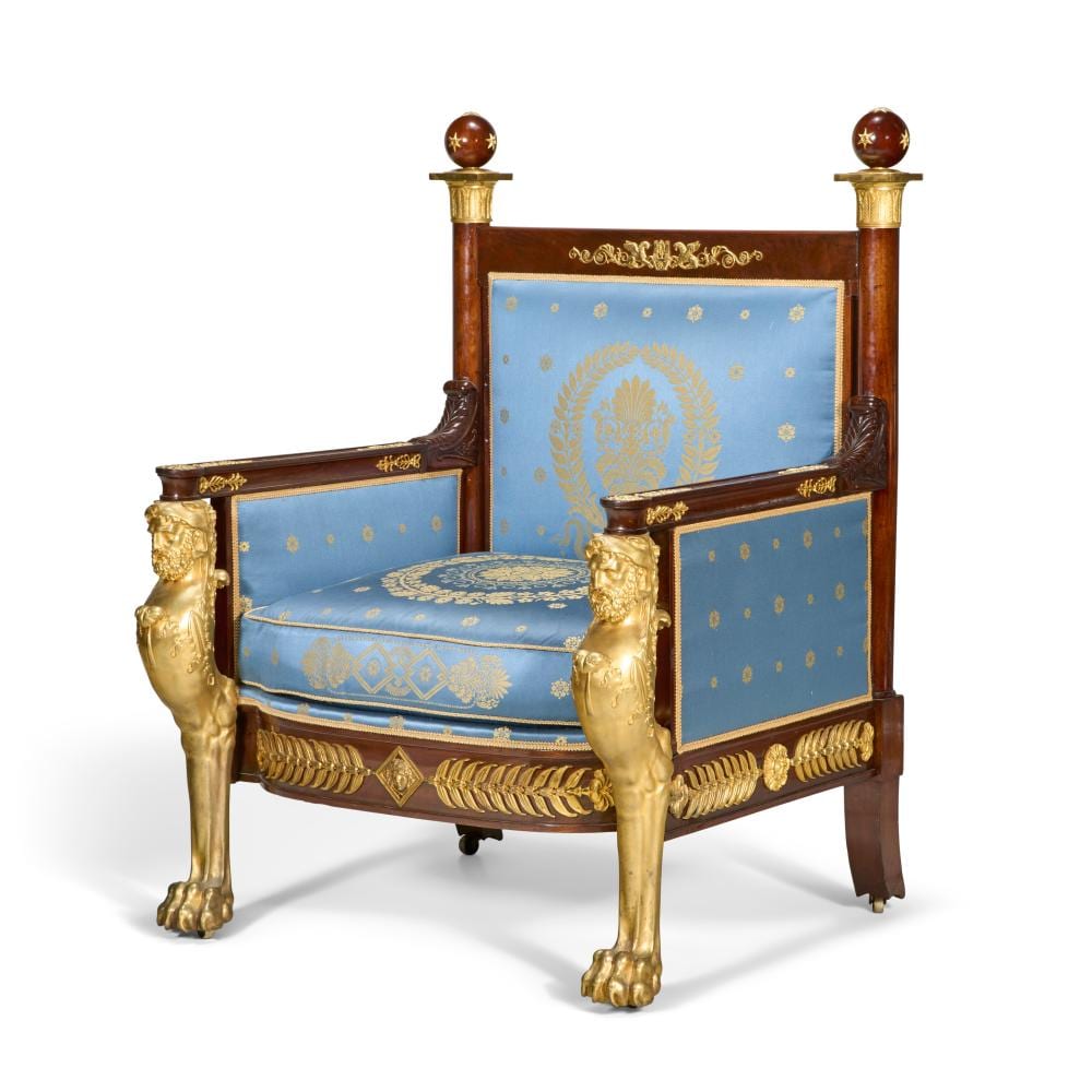 Francesco (1727) Casanova comparable auction result: a large french ormolu mounted mahogany throne chair after the model by fra