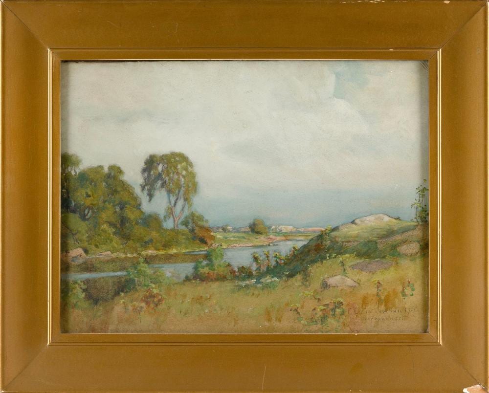 frank convers mathewson rhode island 1862 1941 narragansett watercolor on cardboard 11 5 x 15 5 framed 16 5 x 20 5 · Eldred's · 2024-10-24 Frank Convers Mathewson comparable auction result: frank convers mathewson rhode island 1862 1941 narragansett watercolor on cardboard 11 5 x 15 5 framed 16 5 x 20 5