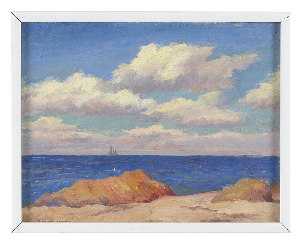 William Steeple Davis comparable auction result: william steeple davis orient long island fair weather oil on board 6 5 x 8 5 framed 7 25 x 9 25