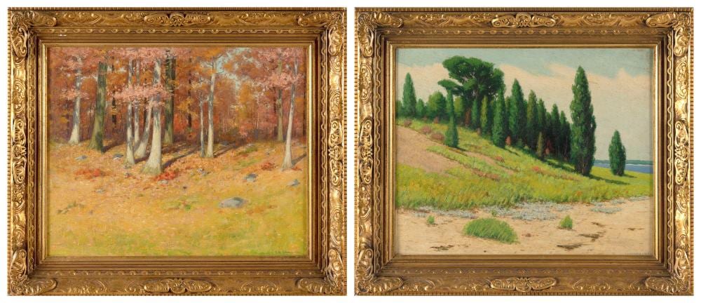 fred hamilton daniels massachusetts new york 1872 two landscapes oils on board 16 x 20 framed 21 75 x 25 75 · Eldred's · 2024-10-24 Fred H Daniels comparable auction result: fred hamilton daniels massachusetts new york 1872 two landscapes oils on board 16 x 20 framed 21 75 x 25 75