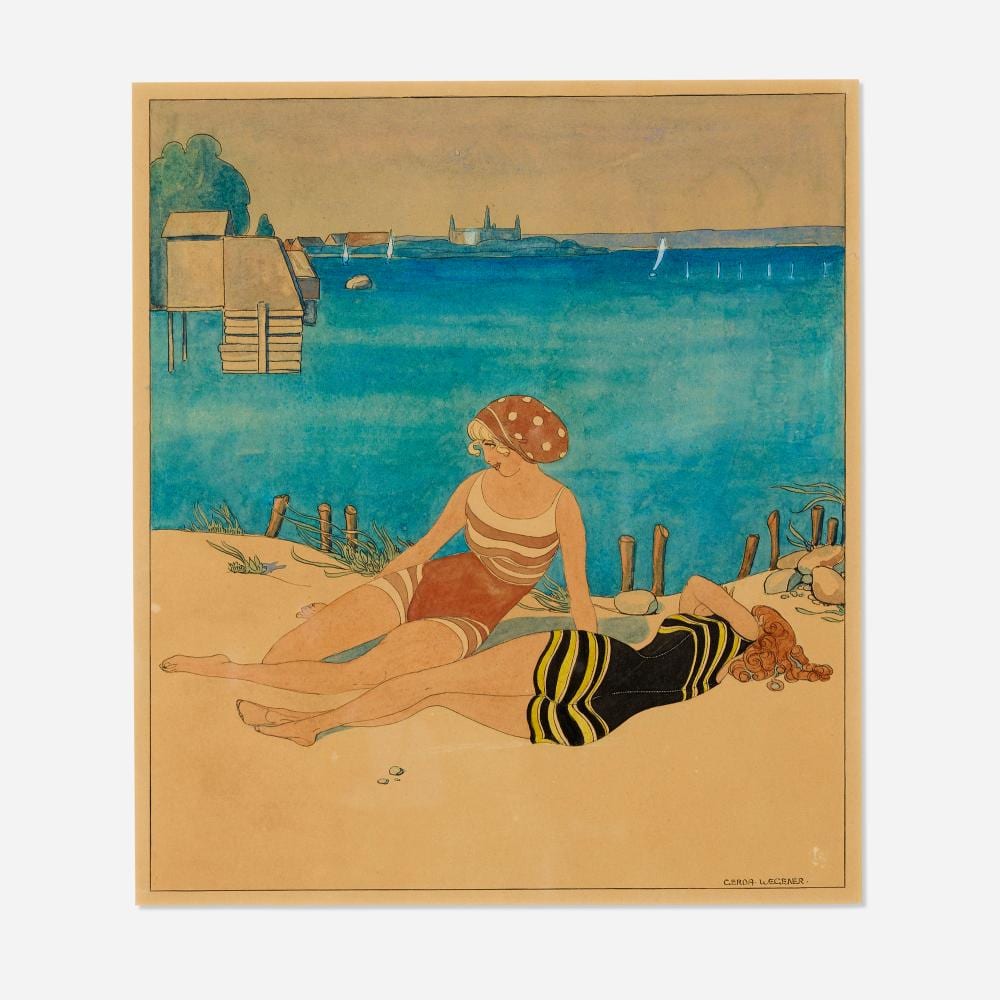 Gerda Wegener comparable auction result: gerda wegener two girls bathing at the beach