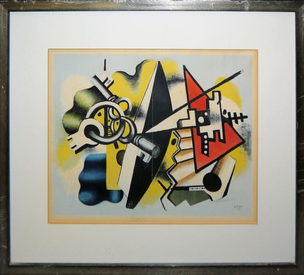 Karl Rödel comparable auction result: karl r del nach dem bade gro e sign farblithographie um 1960 gerahmt fernand l ger nature morte aux clefs kubistische farblithographie von 1929 gerahmt