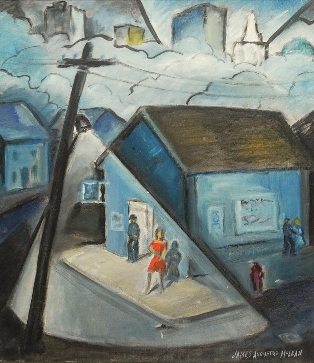 James Augustus McLean comparable auction result: james augustus mclean american 1904 1989 bus stop oil on canvas frame 21 1 2 x 19 1 2 in 54 6 x 49 5 cm