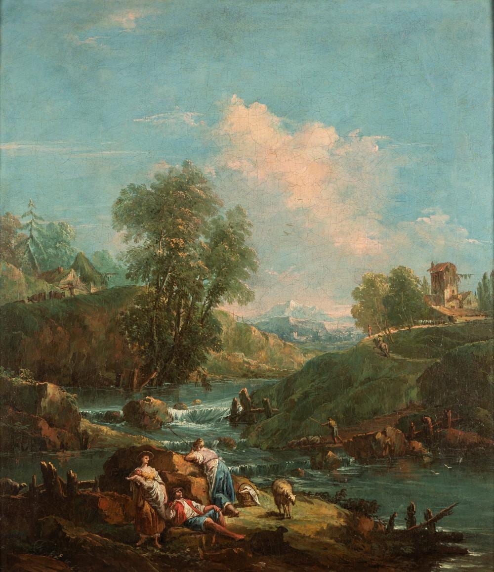 Antonio Diziani comparable auction result: antonio diziani venezia 1737 1797 river landscape with shepherds at rest