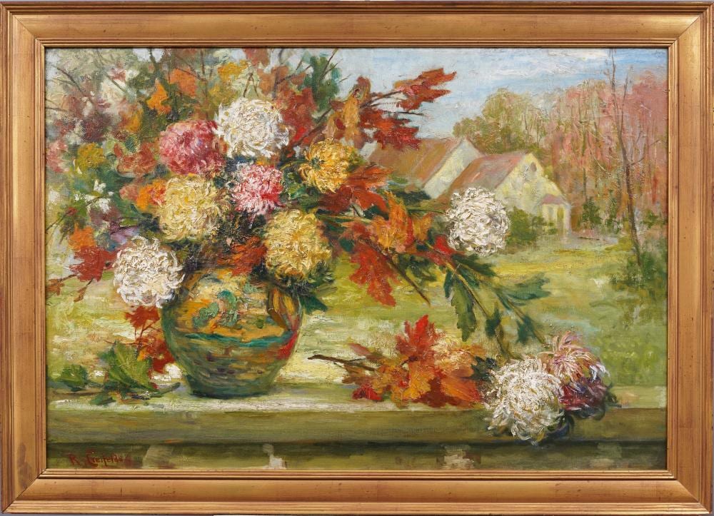 Richard Creifelds comparable auction result: richard creifelds 1853 1939 antique american large impressionist fall flower still life painting