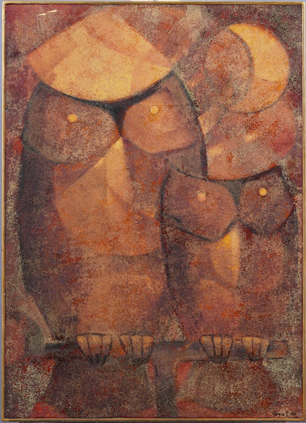 Mario Lopez Cano comparable auction result: mario lopez cano b 1928 antique mexican modernist owl portrait framed oil painting