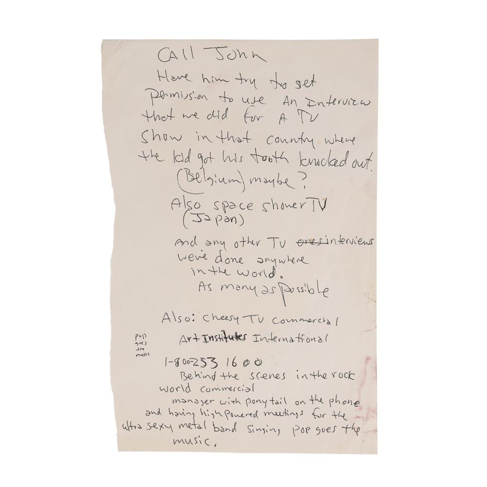 Kurt Cobain comparable auction result: kurt cobain kurt cobain s handwritten music video requests letter