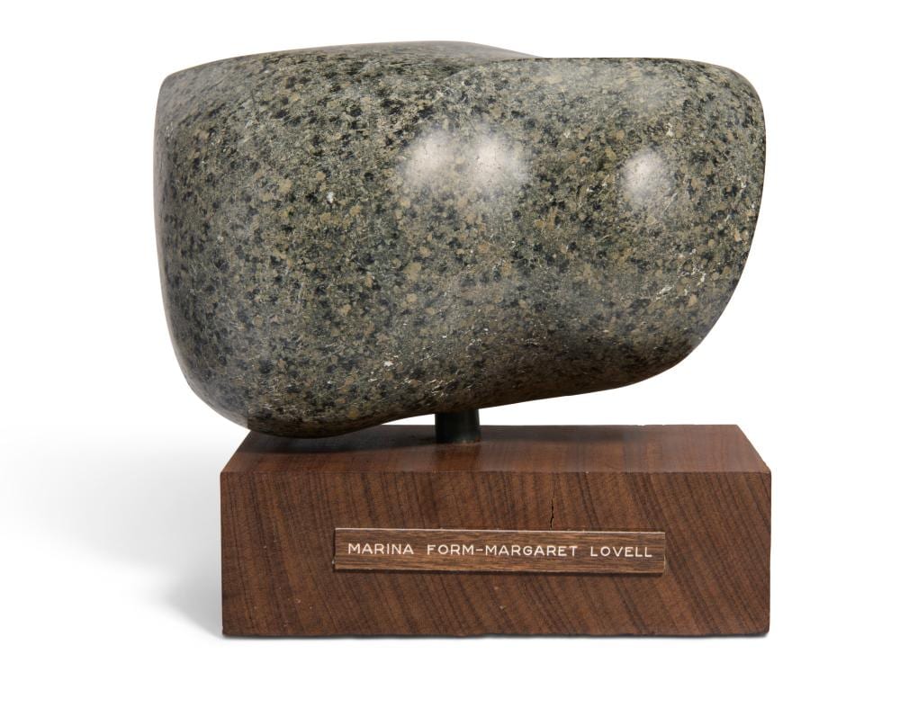 Margaret Lovell comparable auction result: margaret lovell b 1939 marina form polyphant stone mounted on a woode