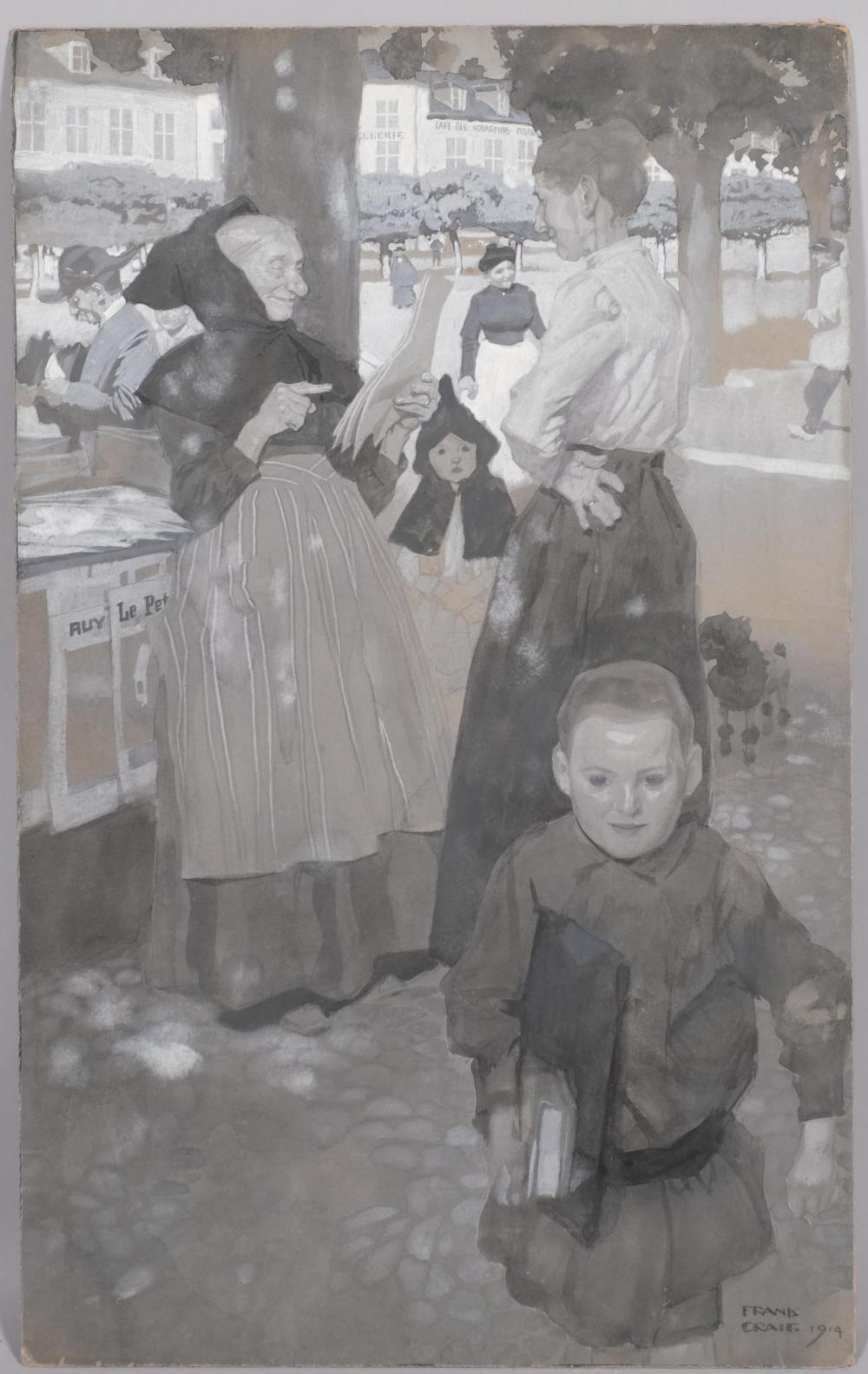 Frank Craig comparable auction result: frank craig british 1874 1918 french street scene the little newspaper stall watercolour gouache on board illustration for nash s magazine lett