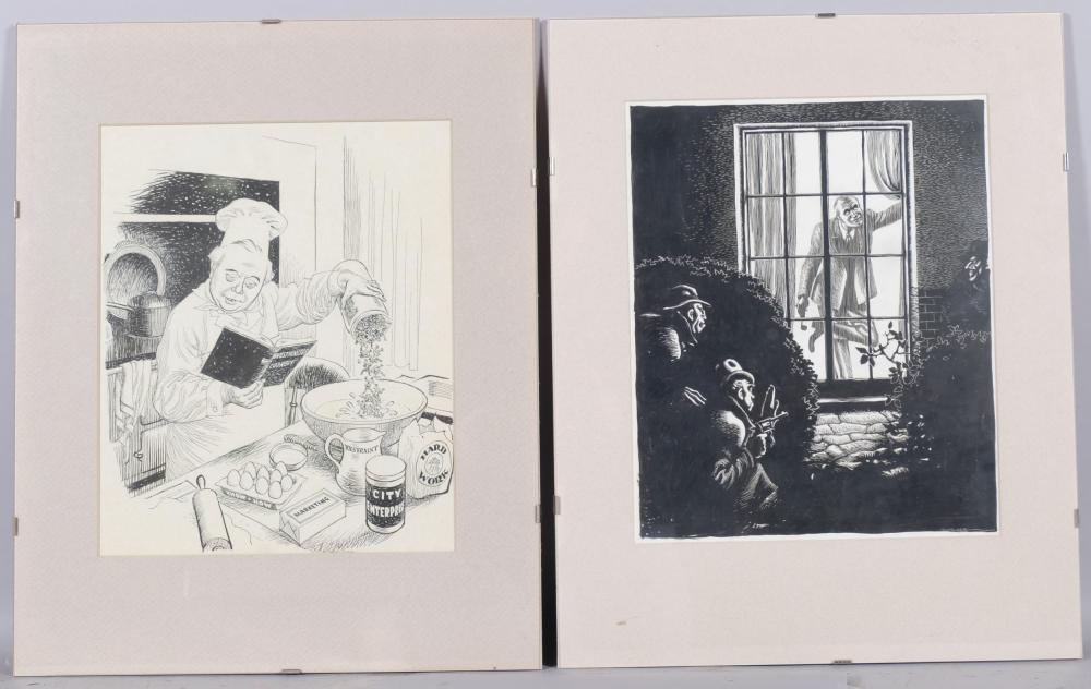 Leslie Gilbert Illingworth comparable auction result: leslie gilbert illingworth 1902 1979 2 untitled political cartoon drawings 32cm x 27cm mounted in clip frames good condition