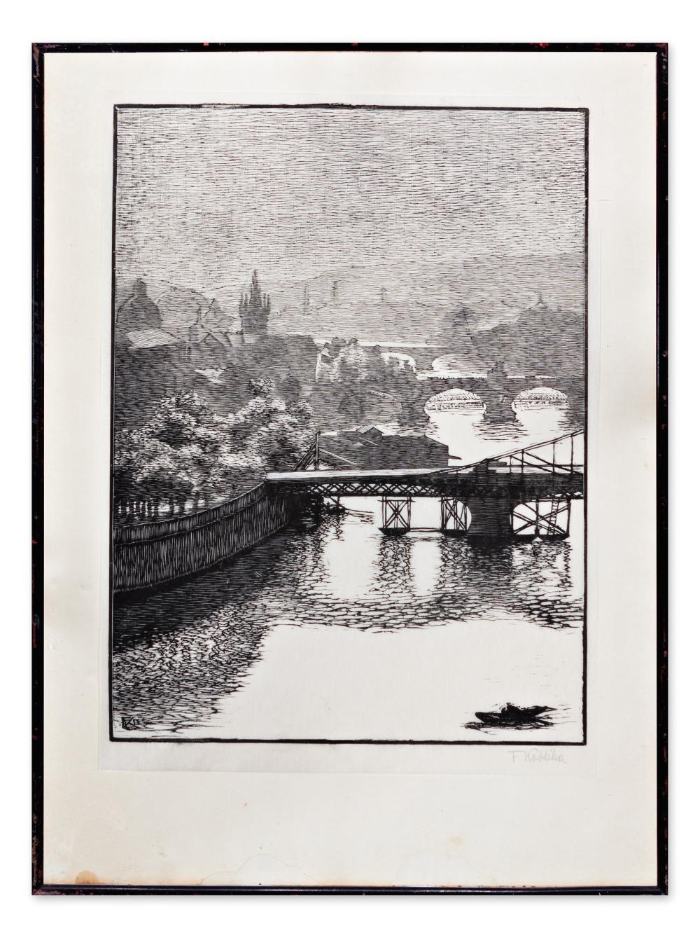 Frantisek Kobliha comparable auction result: frantisek kobliha czech bohemian 1877 1962 vltava with bridges from the cycle prague